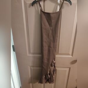 OQQ Brown Ribbed Asymmetrical Ruffle Dress Women’s Size Small NWOT